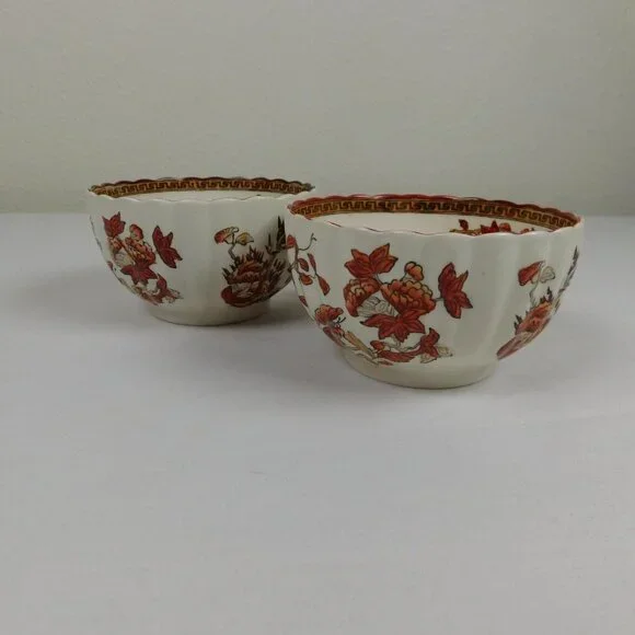 Lot of 2 Spode Indian Tree Tea Cup Saucer Set Scalloped Orange Old Backstamp Vtg - Picture 9 of 12